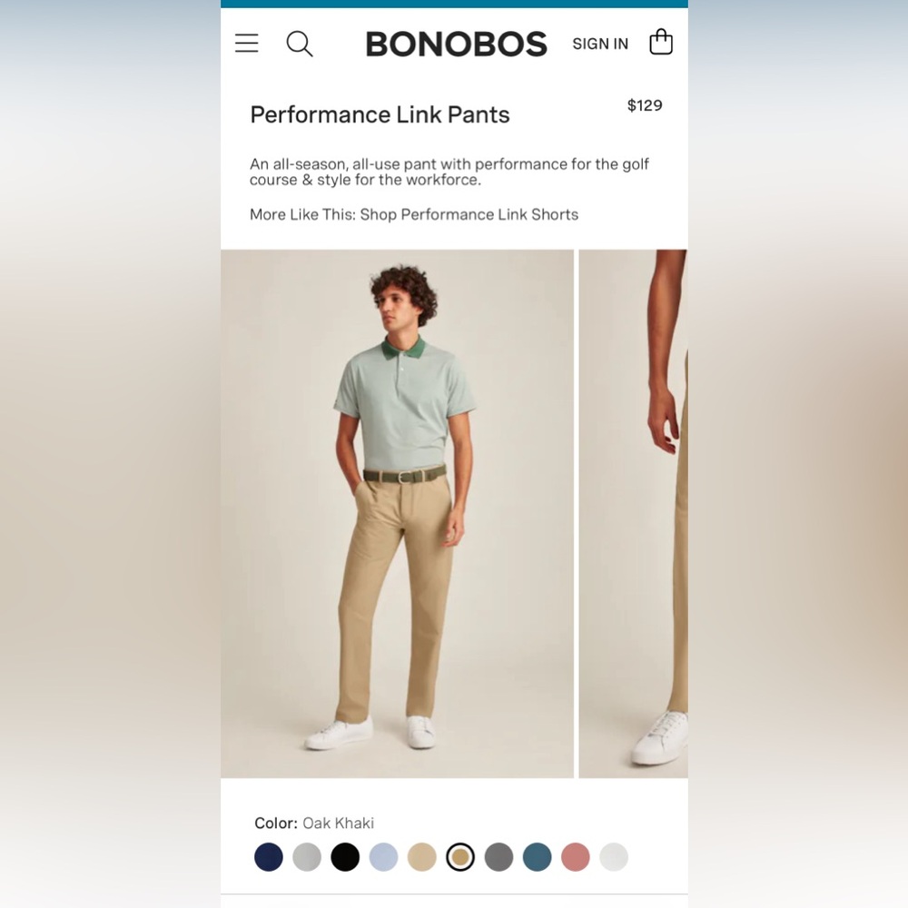 Bonobos Performance Link Pants, men’s size 30